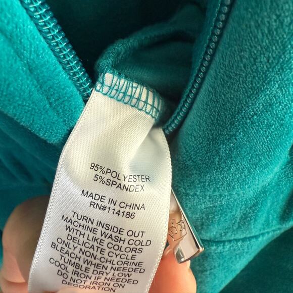 Juicy Couture Women Teal Velour Velvet Jumpsuit with Hoodie Size XL - Picture 12 of 12